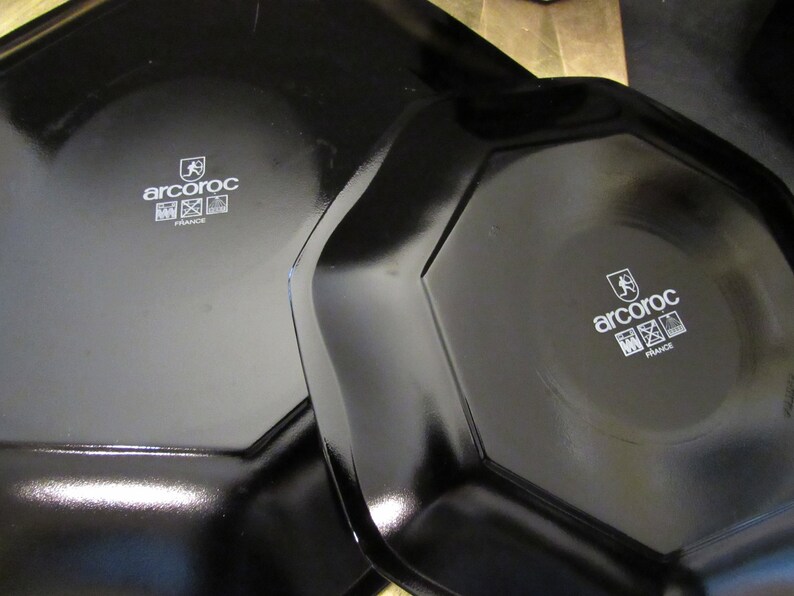 Vintage Black French OCTIME ARCOROC Dinnerware EACH Shanghai Gold Trim ...