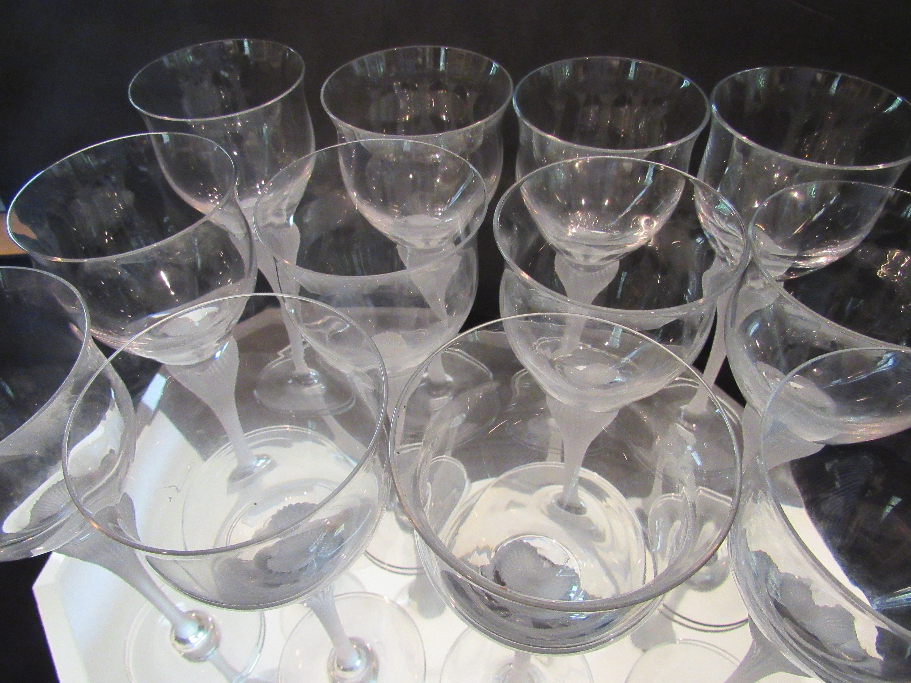 Sold at Auction: (4) Mikasa Crystal Sea Mist Tulip Wine Glasses