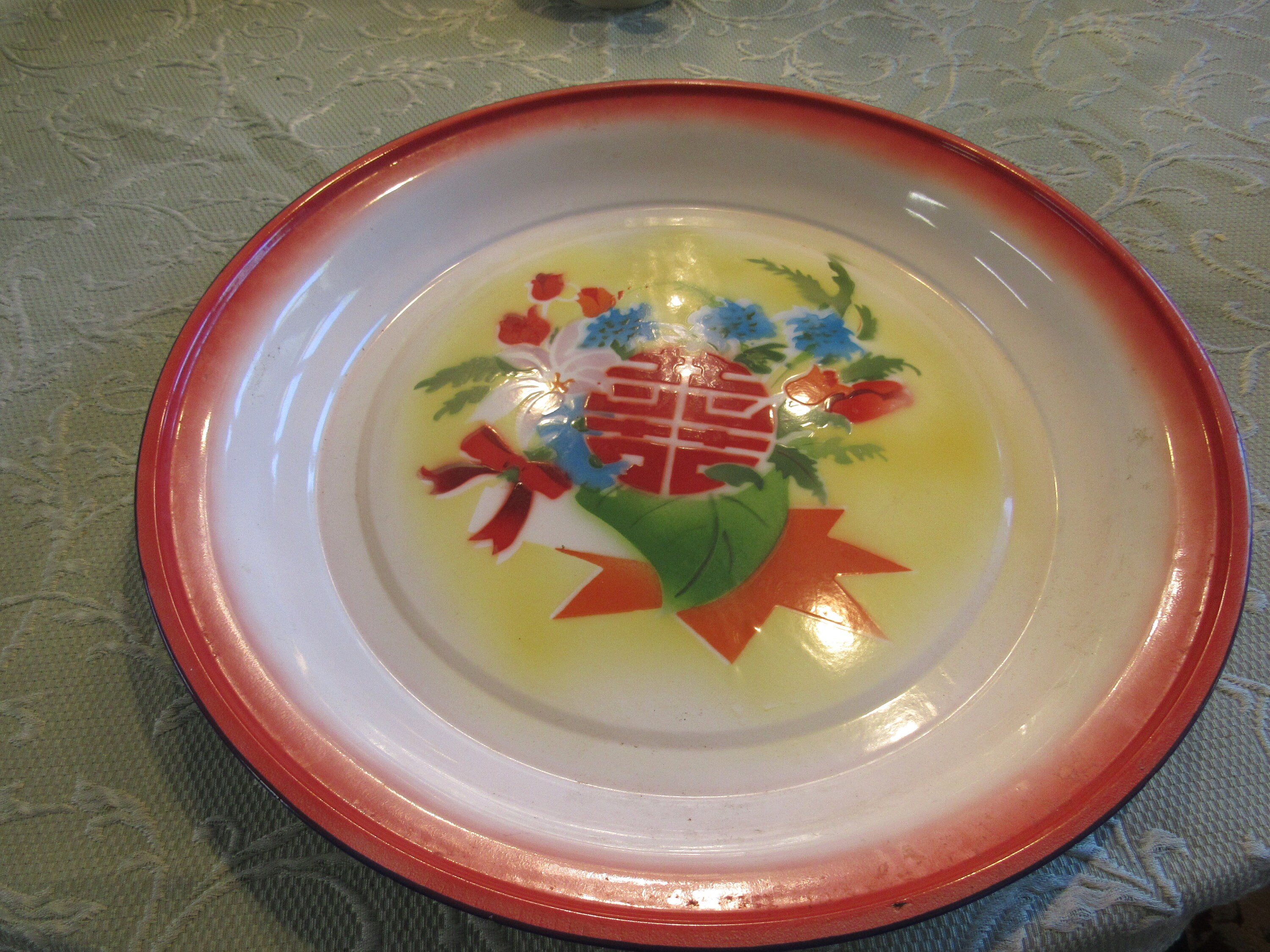 ヴィンテージ レトロ ペイント ステンシル エナメル サービングトレイ