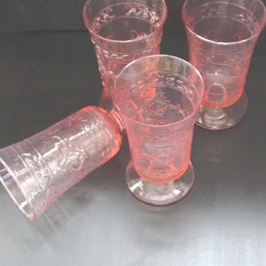 Vintage Studio Nova Adirondack Pink Footed Iced Tea Glasses Water/Wine Goblets Set of 4 Depression Glass Style