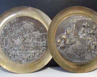 Antique Solid Brass Relief Wall Hanging EACH Asian Mid Century Collectibles Home Decor