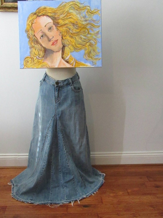 Vintage Maxi Denim Skirt Split Jeans Skirt Jean Sk