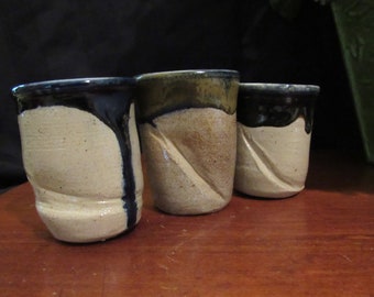 Vintage Hand Thrown Pottery Thumb WINE CUPS Small Cups Beakers Set of 3