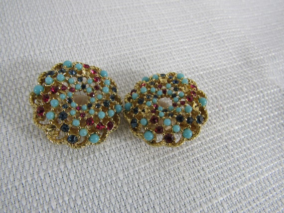 Vintage SARAH COVENTRY Jewel Encrsted Clip On EAR… - image 1