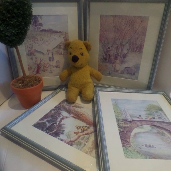 Vintage Classic Winnie The Pooh Prints Framed Wall Hanging Set of 4