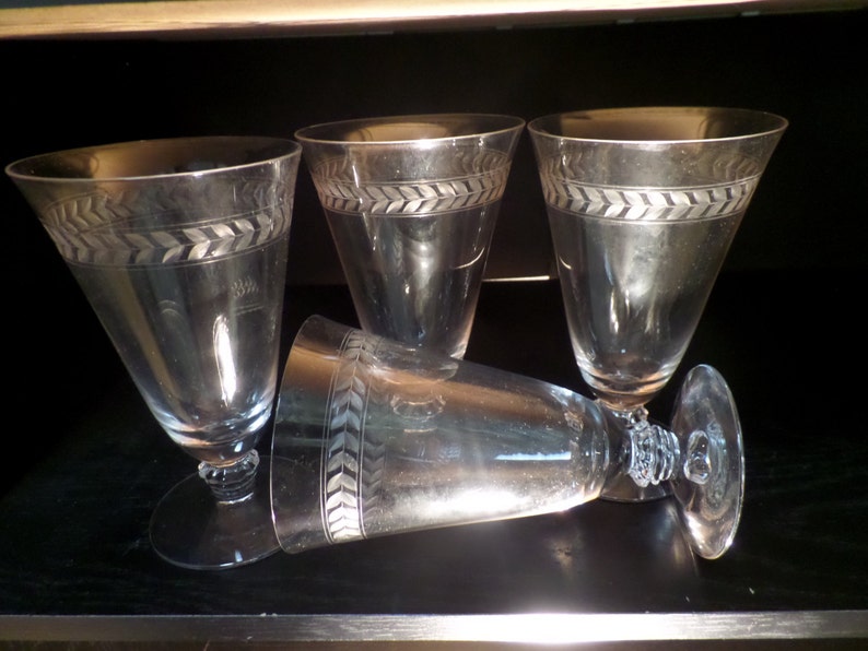 Vintage Etched Crystal Footed Juice Glasses Fostoria Etsy
