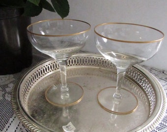 Vintage Crystal Coupe Glasses Mid Century Set of 2 or 4 Mixed Pattern Etched Crystal Coupes Craft Cocktails Retro Barware