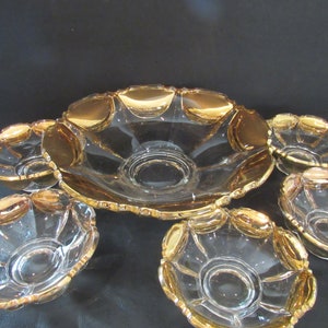 Vintage EAPG Gold Trim Thumbprint Pattern Berry Salad Bowl Set