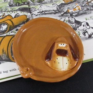Vintage Ceramic Dog Spoon Rest Whimsical Pottery Hanging Plate Kitschy Dog Trinket Dish Saint Bernard