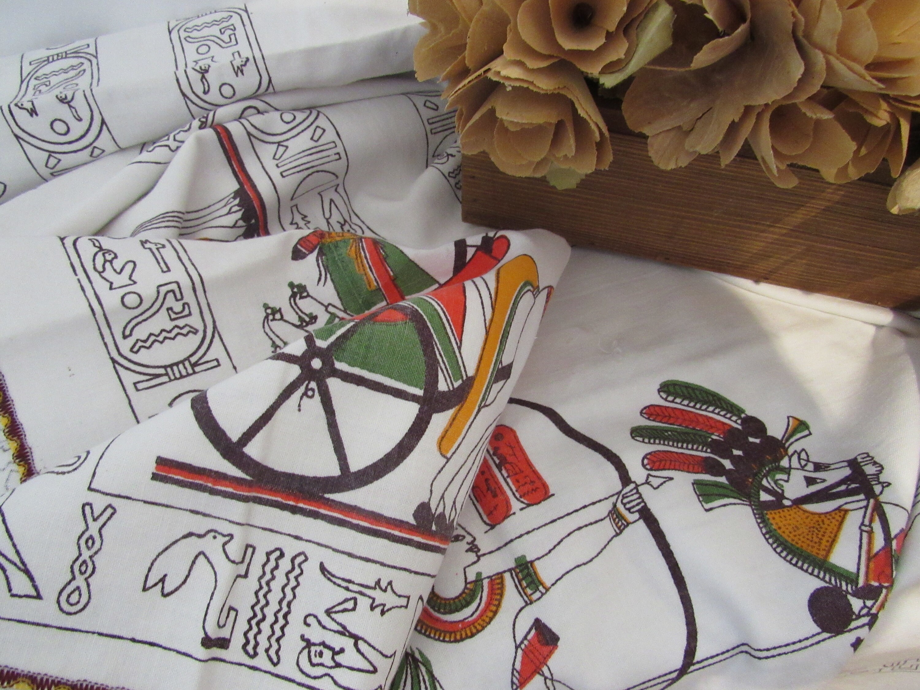 Vintage EGYPTIAN COTTON Table Linens Ancient Egypt Pattern Etsy UK