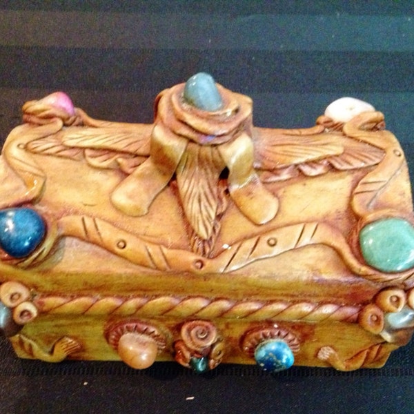 Stone and Wooden Trinket Box Peruvian Semi-Precious