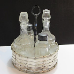 Vintage Silverplate Cruet Set with Caddy, Salad Condiment Server