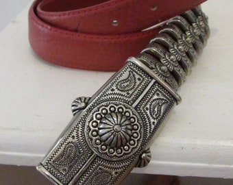 Vintage Red Leather Heavy Metal Adjustable Statement Belt Brighton Style