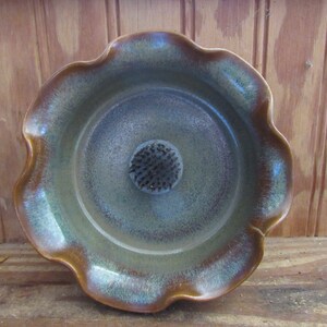 Vintage NC POTTERY Floral Frog Vase Planter Dish