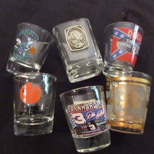 Vintage Shotglass EACH NBA Charlotte Hornets Dale Earnhardt World&#39;s Fair Georgia/NC State Shot Glass Retro Bar Collectibles Man Cave