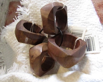 Vintage Indonesian Chunky Wooden Napkin Rings Set of 4 Made in India