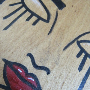 Vintage Hand Painted Wooden Tray Oversized 2 Sided Art Wood tray