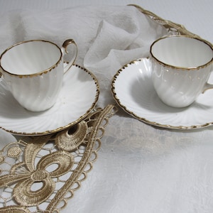 Antique Gladstone Bone China Old Grecian Flute Teacup Saucer Set England Cottage Chic Tea Party EACH