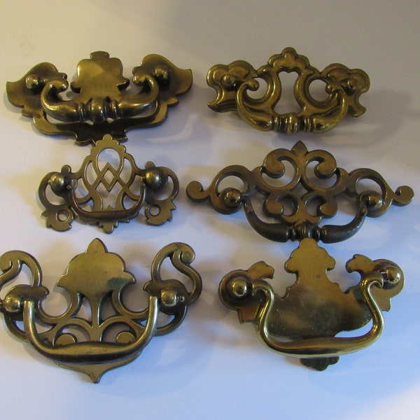 Vintage Pierced Chippendale Antique Brass Finish Drawer Handles Cabinet Pulls EACH Hardware Furniture Accessory