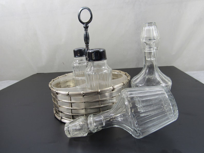 Vintage Silverplate Cruet Set Caddy Salad Condiment Set Buffet Etsy