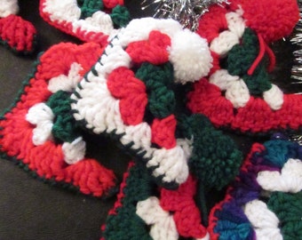Vintage Miniature Crochet Christmas Stockings Mini Crochet Booty Set of 5 Fill with candy Use as Ornaments