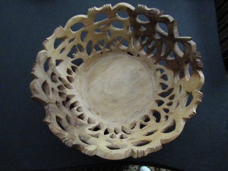 Hand Carved Primitive Wooden Bowl Cut Out Bowl Animal Carved wood Bowl Tribal Travel Decor Ethnic Style Collectible Wood Art