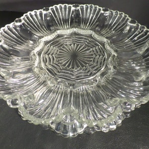 Vintage Pressed Glass Deviled Egg Plate Oyster Relish Dish image 4