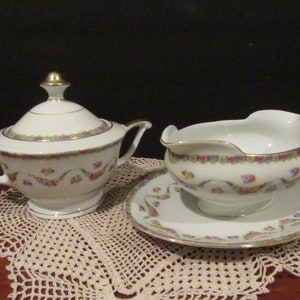 Antique MZ Czechoslovakia Porcelain Gravyboat or Sugar Bowl Rose Swag