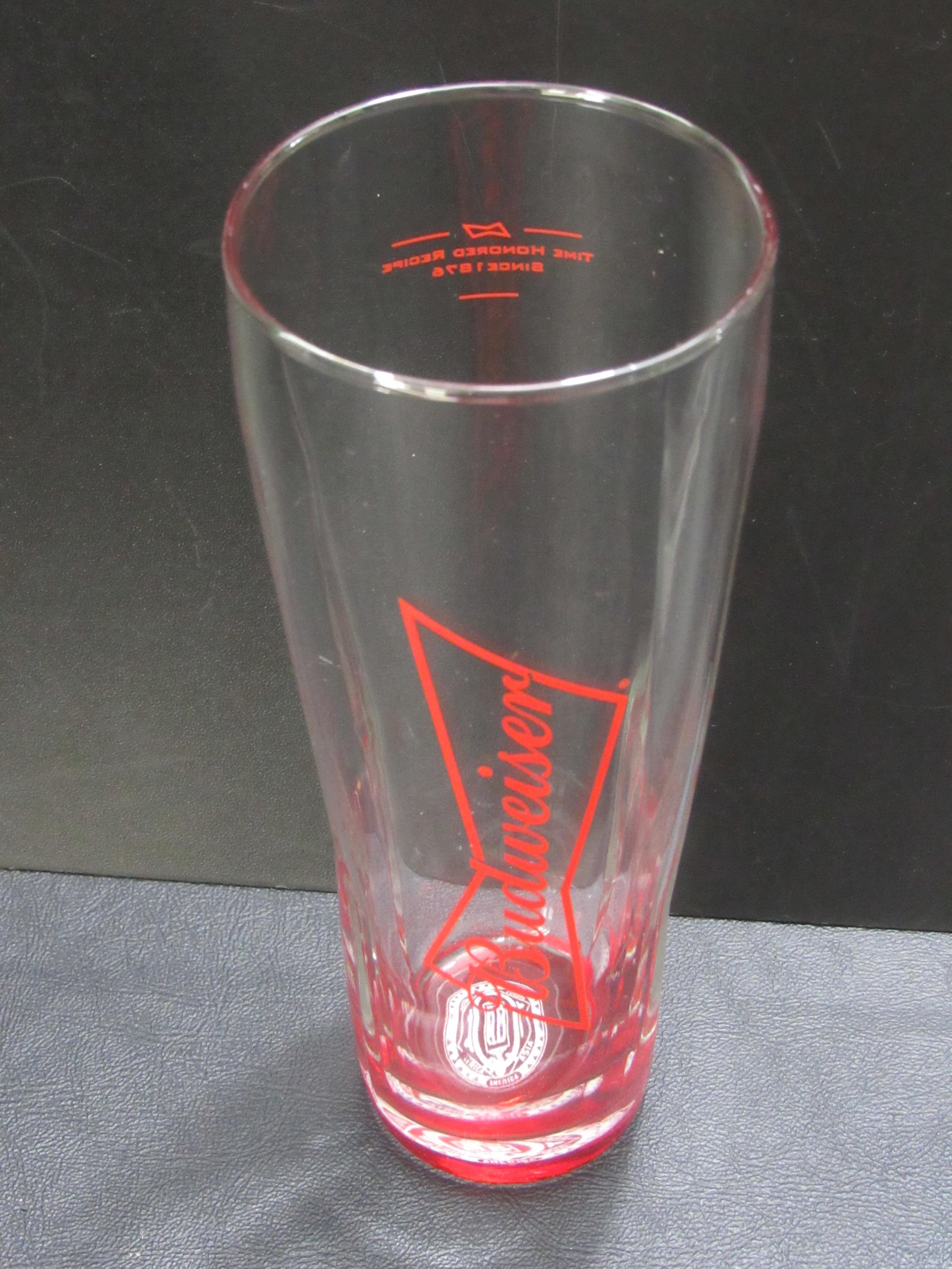 Vintage Signature Red Bottom Budweiser Red Tie Logo 16 OZ Beer