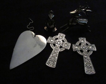 Vintage Silver Metal Hanging Ornaments Crucifix Penguin Reindeer Heart EACH Sold Separately