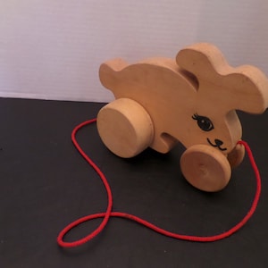 ヴィンテージ木製プルトイ バニーホッピングバニー ハンドメイドプルアロングトイ イースター ベビー 幼児 ギフト