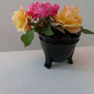 Vintage Black Depression Glass Grecian Urn Footed Vase Art Deco Modernist Home Decor