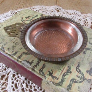 Vintage Copper/Brass Porringer Bowl Dish British Colonial Style Serving Dish Glass Insert Coppercraft Guild Early Americana Style