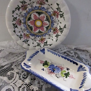 Vintage Art Pottery Spanish Majolica Padilla Pintado A Mano EACH Relish Dish Wall Plate