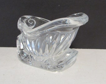 Vintage Lead crystal Christmas Sleigh Candy Bowl Gravy Server Centerpiece Floral Bowl