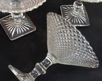 Antique Rare Anchor Hocking MISS AMERICA Diamond Point Hobnail Pedestal Compote Glass EACH
