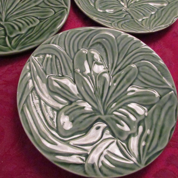 Vintage Green Majolica Lily Plate Bordallo Pinneiro Portugal Art Pottery Collectible EACH