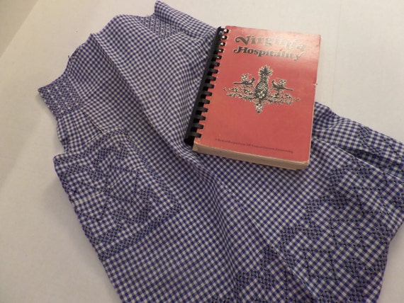 Vintage Handcrafted Smocked Gingham Skirt Apron Retro Kitchen Kitschy