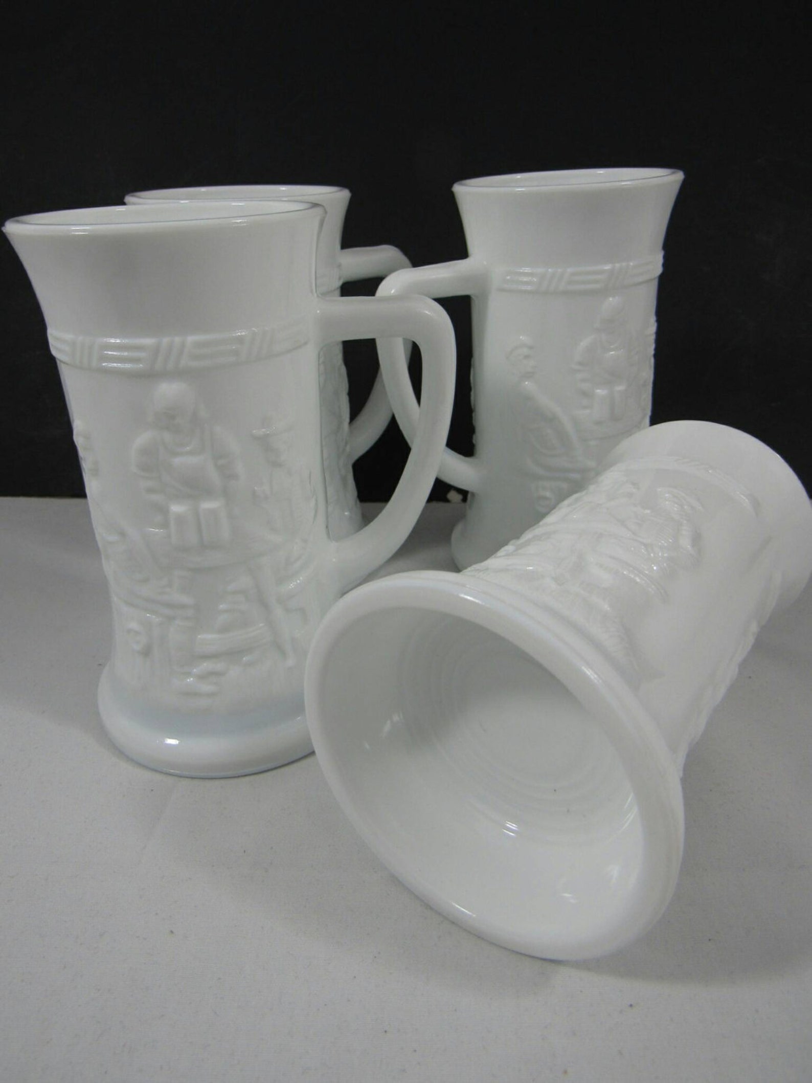 Vintage Milk Glass Beer Mugs Tavern Genre Olde English Pub Etsy