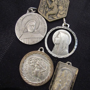 Vintage Silver Medals Religious Iconic Relics Religious Pendants Medallions Spiritual Italian Saints Pope Collectibles