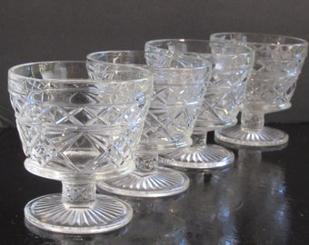 Vintage Hazel Atlas EAPG Footed Glass Big Top by Peanut Butter Pattern COUPES Craft Cocktail Sherbet Glasses Set of 4