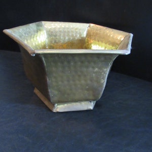 Vintage Brass Footed Jardiniere Planter Hexagon Shaped Planter