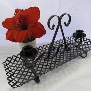 Vintage Black Candle Holder Centerpiece Mid Century Gothic Black Footed Metal Centerpiece Basket