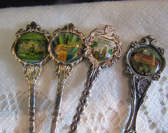 Vintage Silverplate Souvenir Löffel/Gabel-Set mit 6 Display Servier Reise Utensilien High Tea