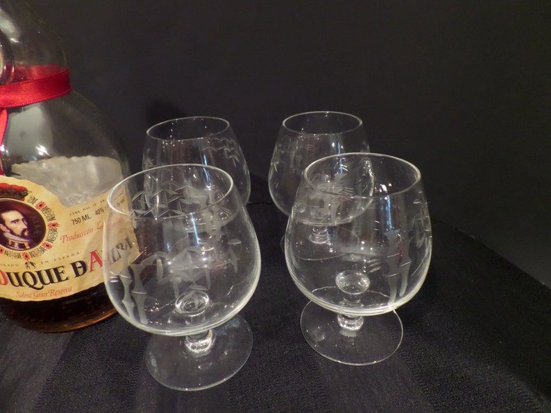 Vintage Etched Brandy Snifters Noritake Crystal Bamboo Pattern Etsy