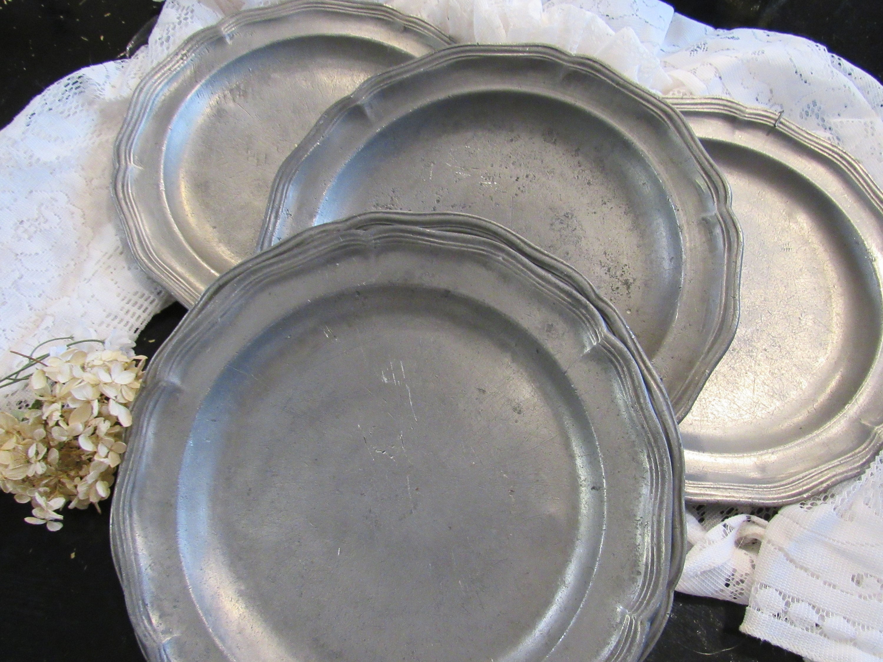 Antique PRIMITIVE 18th Century French Pewter Plate EACH 11