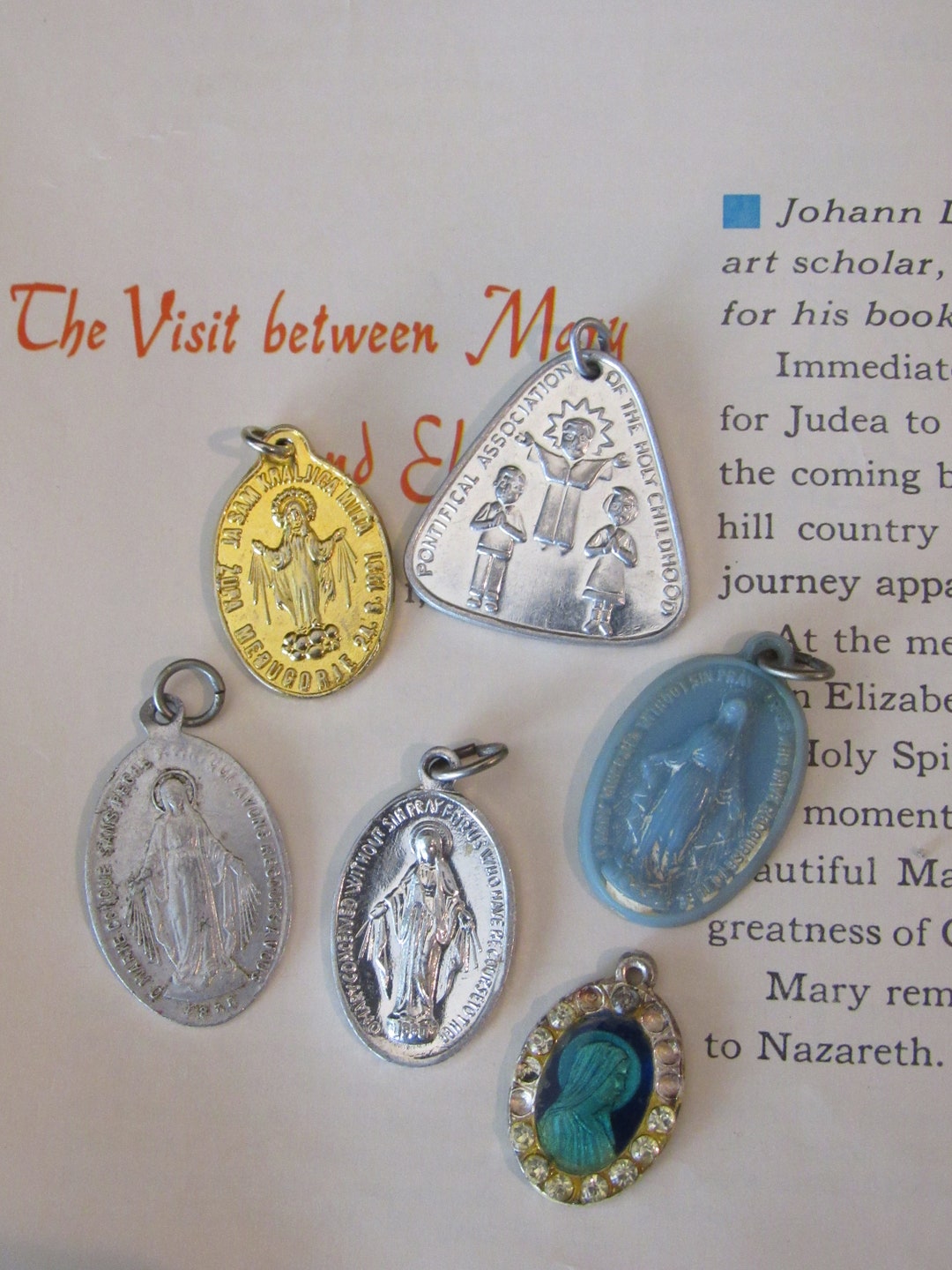 Vintage Medals Religious Iconic Relics Religious Set of 6 Pendants