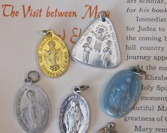 Vintage Medals Religious Iconic Relics Religious Set of 6 Pendants Medallions Spiritual Italian Saints Collectibles