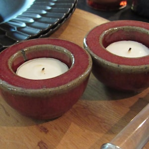 Vintage Ceramic Pottery Candleholders Matt Black or Red Orange