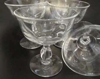 Vintage Lead Crystal Coupes Set of 4 Decorative Stem Thumbprint Pattern